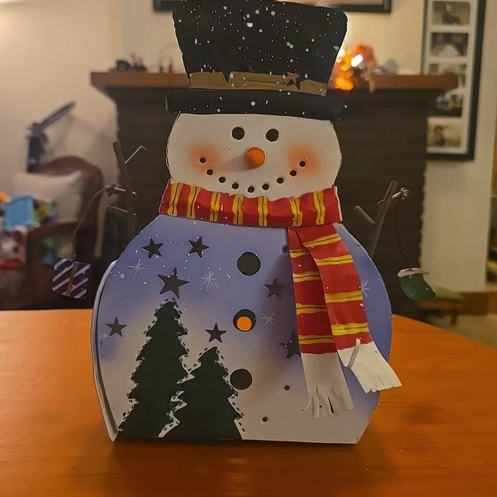 Adorable Metal Colorful Snowman Lantern Votive Holder‎ Christmas Holiday Stars